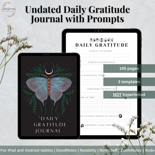 Daily Gratitude Journal with Prompts | Self-Growth Affirmations | Printer Friendly | Vertical