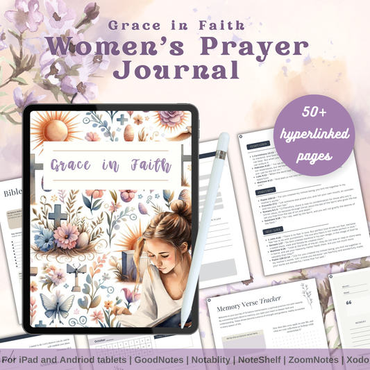 Grace in Faith Prayer Journal | 50+ Hyperlinked Pages | Digital Christian Planner | Vertical