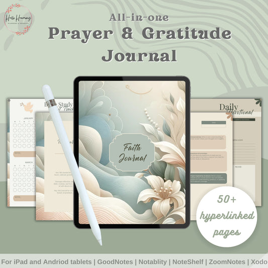 All-in-one Faith Prayer Journal | 50+ Hyperlinked Pages | Digital Christian Planner | Vertical