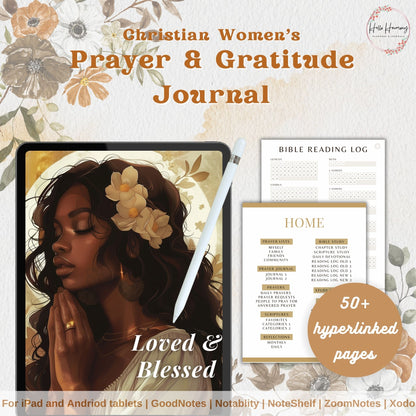 Women's Loved & Blessed Prayer/Gratitude Journal | 50+ Hyperlinked Pages | Digital Christian Planner | Vertical