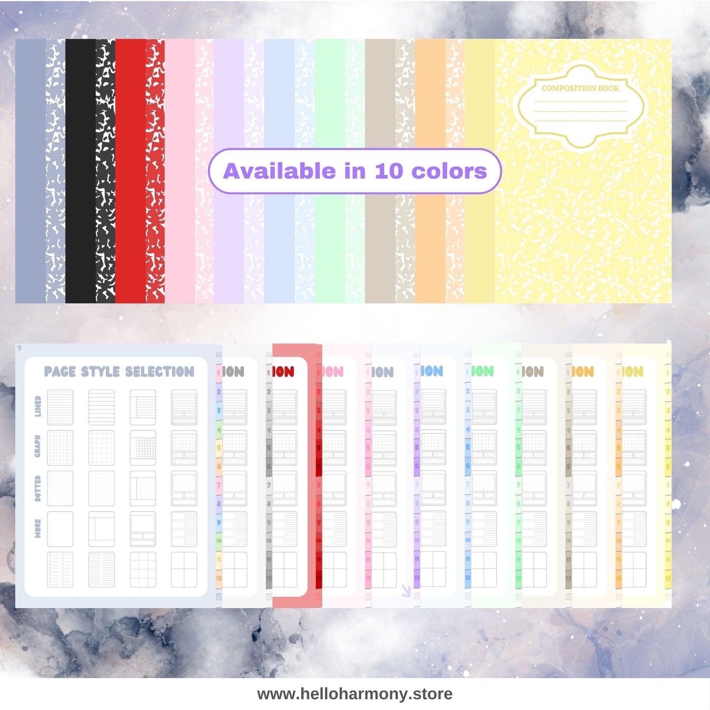 Digital Composition Notebook | 20 Different Page Styles | Vertical