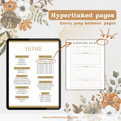 Women's Loved & Blessed Prayer/Gratitude Journal | 50+ Hyperlinked Pages | Digital Christian Planner | Vertical