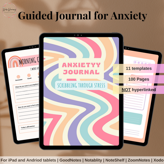 Guided Journal for Anxiety | 11 Boho Templates for Self-Growth | Printer Friendly | Vertical