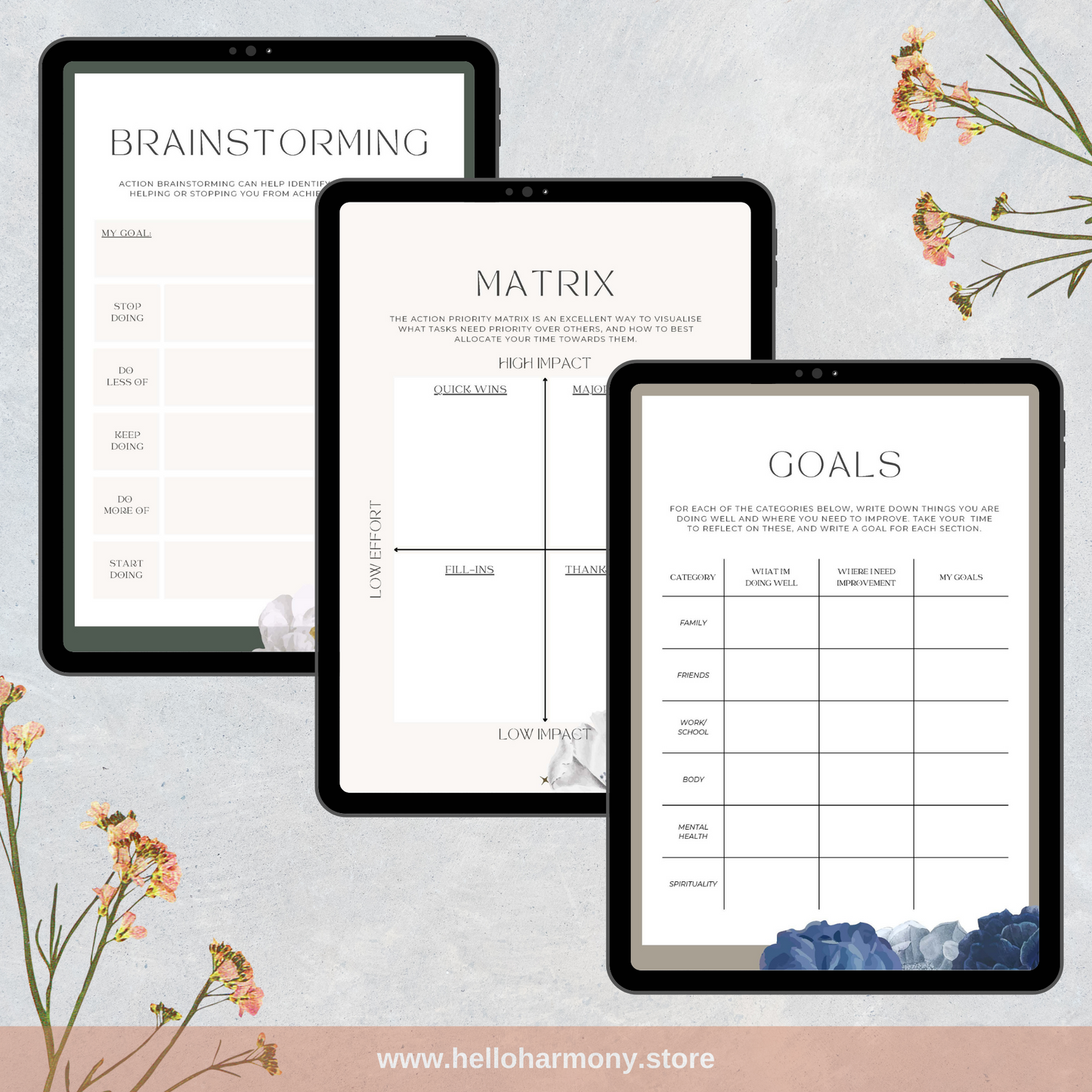 Undated Self-Improvement Journal & Planner | 12 Different Templates | Printer Friendly | Vertical