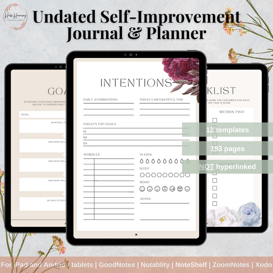 Undated Self-Improvement Journal & Planner | 12 Different Templates | Printer Friendly | Vertical